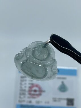 GRADE A JADE/JADEITE BUDDHA PENDANT WITH .925 SILVER BAIL 3.83 GRAMS